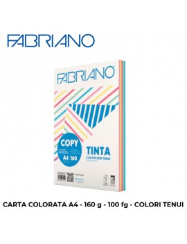 FABRIANO CARTONCINO COLORATA ASSORTITA A4 COLORI TENUI GR.160 FG.100